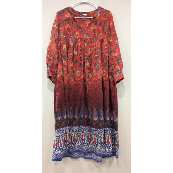 Warm Brand Boho Cotton Silk Midi Front Tie Dress Size 2 - Picture 1 of 8